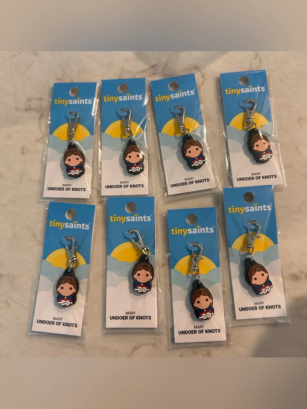 Tiny saints Mary 'Undoer of Knots' Blue Keychain Charm